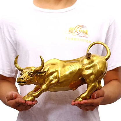 Copper Brass Bull Wall Street Cattle Sculpture